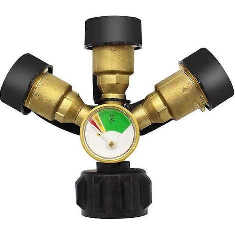 3 Way Propane Splitter avec Gauge et Shut Off vanne 3 Y Propane Gas Splitter Propane LP Tank Tee Gauge adaptateur (1/5)