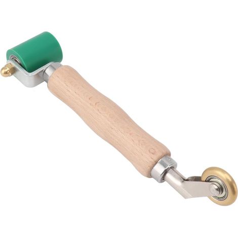 Rouleau Ă joint double usage en silicone 40mm, roue en laiton et manche en bois pour papier peint et soudure PVC/TPO, vert (1/5)