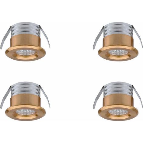 Set di 4 mini faretti LED da incasso, 3 W, bianco caldo oro