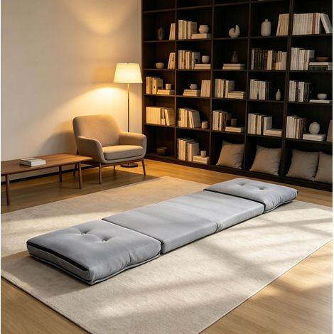 Fauteuil de sol pliable 59x69x68 cm en velours gris, dossier 5 positions pour petit salon – MEUBLIV (1/5)