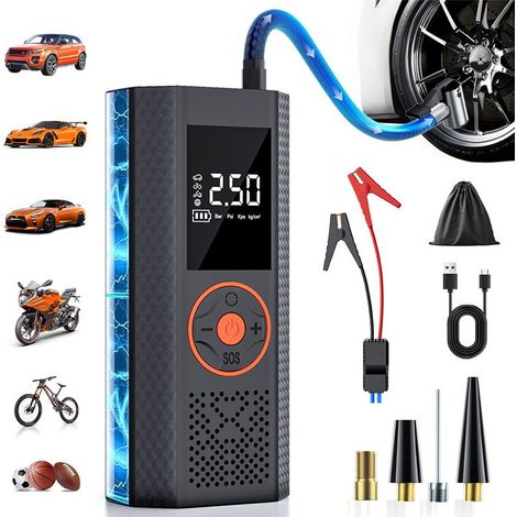 Wiederaufladbarer Autoreifenfüller mit digitalem Manometer, ideal für Motorräder, Fahrräder, Fahrzeuge, Elektroroller, aufblasbares Spielzeug und Bälle. (1/5)