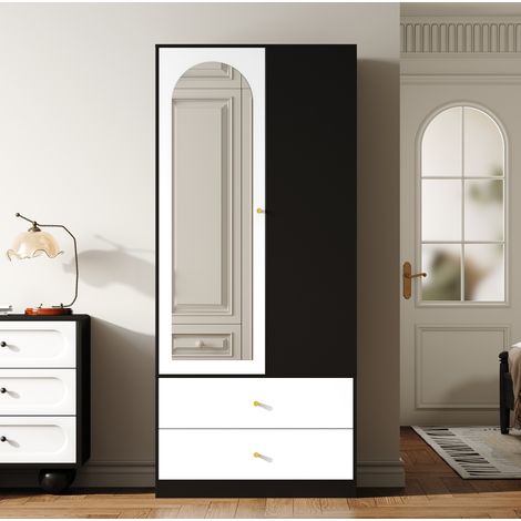 Armario 80x40x180 cm de paneles de madera blanco y negro con almacenaje FloraGrace (1/5)