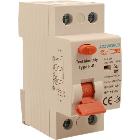 RCCB Interruttore Differenziale Puro Tipo F - SI 1P+N 2M 10000A 30mA Super Immunizzato AC 230V IP20 IEC61008-1, Corrente Disponibili 16A 25A 32A 40A 63A (63A)