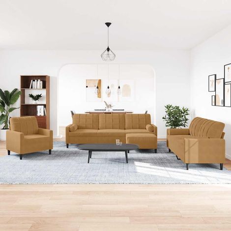 vidaXL Ensemble de canapés 4 pcs avec coussins et traversins velours (1/5)