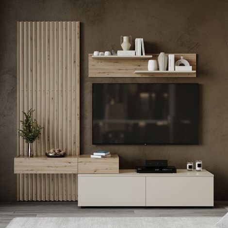 Meuble TV mural scandinave avec tasseaux Huby (1/5)