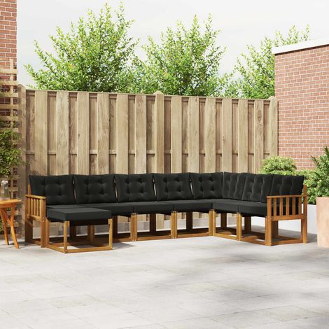 vidaXL Conjunto de sofás de exterior 8 uds. Natural y negro (1/5)