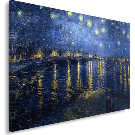 Stampa su tela, Riproduzione di un dipinto di V. van Gogh - Una notte stellata sul Rodano - 90x60 (1/4)