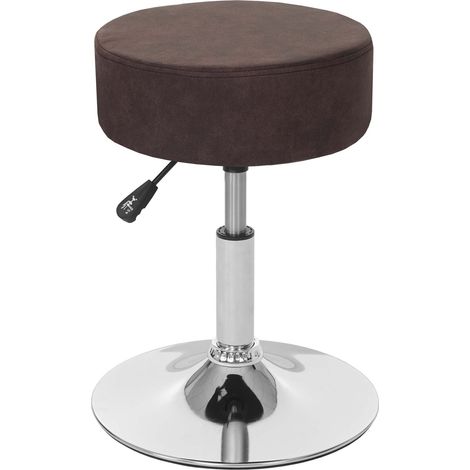 Tabouret HWC-C22, hauteur réglable Ø 35 cm imitiation daim - brun foncé vintage (1/5)