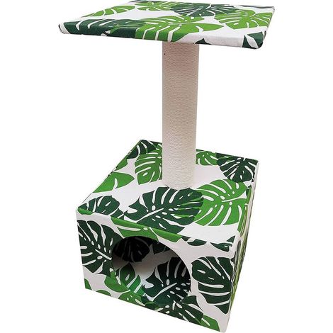 Tiragraffi a colonna con base cubica Green Leaves Cave per gatti