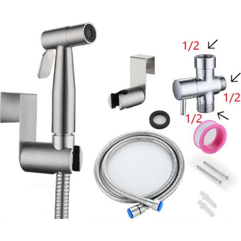 Rociador de bidé portátil, kit de rociado de acero inoxidable niquelado cepillado, limpiador de pañales de tela para baño, boquilla de ducha portátil inoxidable (G1/2) -Crezuo