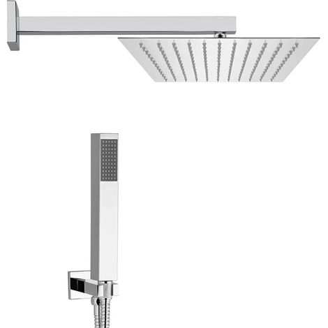Set doccia cromato con braccio soffione rettangolare 25x15 e kit doccia (1/5)