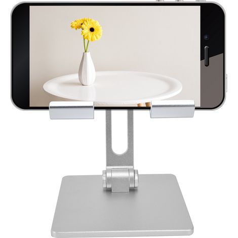 Tablet-Ständer, Tisch-Handyständer, faltbares Design, kompatibel mit iPad, Huawei und Apple Geräten, silberne Ausführung. (1/5)