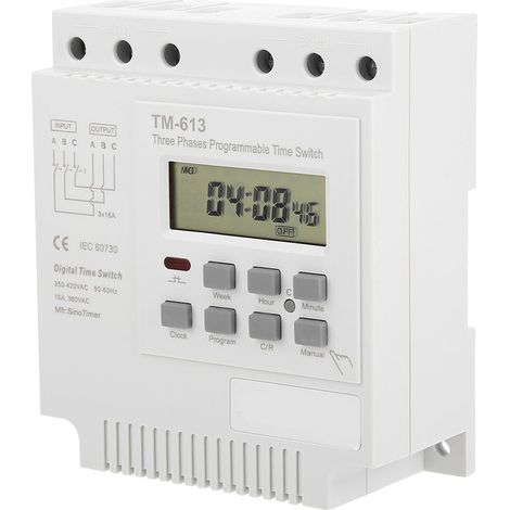 Commutateur de minuterie numérique triphasé 380V Programmable hebdomadaire 16A Mémoire de panne 180 jours Installation facile - TM-163 (1/5)