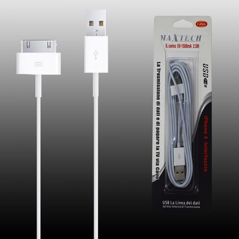 Trade Shop - Cable De Iluminación De 30 Pines Iphone 4 Iphone 4 A Usb 5v-1500ma 2.5mt Maxtech F-ip005 -