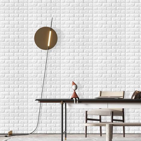 Stickers Murs Brique 3D Autocollants Adhésifs Imperméables Antichoc pour Cuisine Salle de Bain Décoration Murale DIY Panneaux Mousse Fausse Brique Blanc 2.5mm