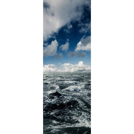 Papier peint panoramique mer bleu & écume | Tapisserie panoramique vague & nuage bleu | Papier peint panoramique salle de bain & escalier - 280 x 100 cm (1 pièce) (1/2)