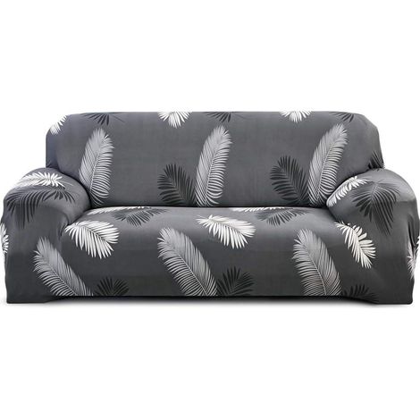 Housse élastique pour canapé trois places, anti-poussière et anti-salissures (Black Feather, 190-230 cm pour trois personnes) (1/5)