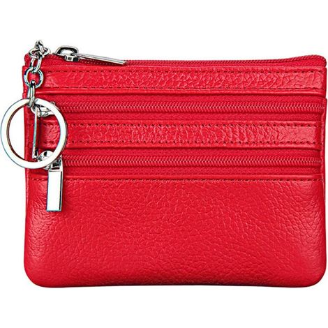 Porte-monnaie court en cuir avec porte-clés (rouge) (1/3)