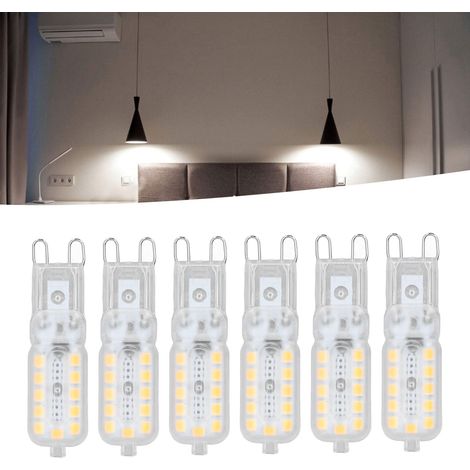 6 Ampoules LED G9 5W, Dimmable, Blanc Chaud 3000K, Culot G9, 22 LEDs, Transparentes, pour Luminaires Plafonniers, Murs, Lampes de Table, 110-140V
