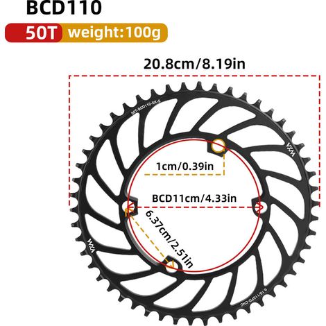 50T Plateau universel 4 trous à griffes pour vélo, mono-vitesse, entraxe 110 BCD, dents positives et négatives, 36T, 38T, 40T, 4250T, 58T (1/5)