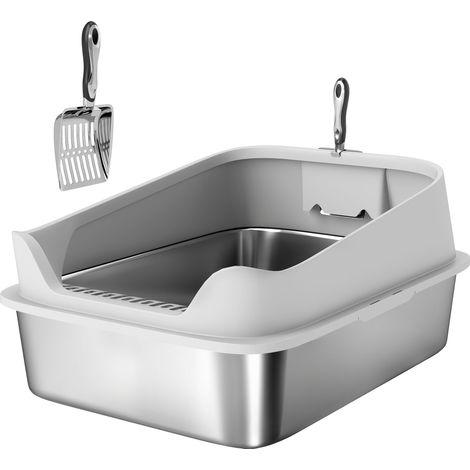 Lettiera per Gatti XXL 69,8x50,3x29,8 cm con Paletta Lati Alti Antiperdita Antiodore Fino a 12 kg in Acciaio Inox Grigio (1/5)