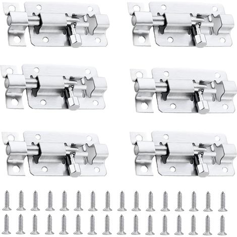 6 Pièces de Sécurité Verrou loquet Serrure de Porte Inoxydable Verrou Loquet Verrou Porte Sécurité en Cadenas Serrure Porte avec Accessoires Vis pour ChambreSalle de Bain Portes (1/5)