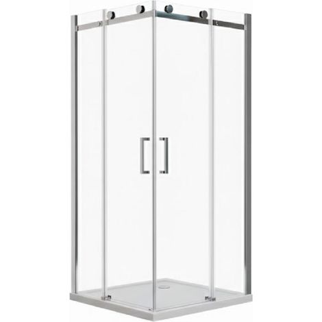 BuyLando.Shop Eckeinstieg Duschkabine SchiebetÃ¼r Dusche Lina 90x90x200cm/8mm/mit Duschtasse + Siphon