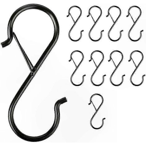 Crochets en S robustes avec boucles de sécurité, lot de 10, adaptés au rangement dans la cuisine, la penderie et le garage. (1/5)