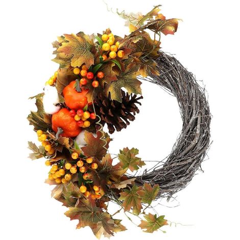 38 cm künstlicher Ahornblattkranz, Herbstkranz mit Kürbissen und Beeren, Vorderseite aus Baumwolle