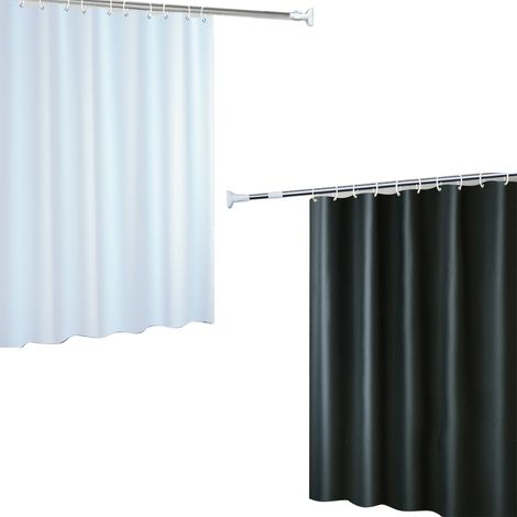 [Ensemble deux pièces] Rideau de séparation de salle de bain noir pur/blanc pur, 180 cm de large x 200 cm de haut, tissu résistant à la moisissure et facile à laver, avec 12 anneaux de suspension, con (1/5)