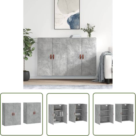 The Living Store Armoires murales 2 pcs gris béton 69,5x34x90 cm - Meubles De Rangement - Buffet - Bahut - Armoire Murale - Meuble Suspendu (1/5)