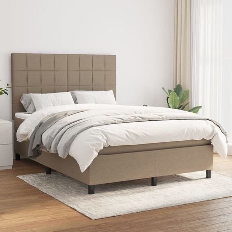 Cama box spring con colchón tela gris taupe 140x200 cm (1/5)