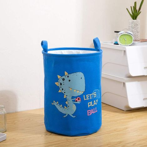 Panier de rangement Motif dinosaure mignon Panier à linge Grande boîte de rangement pliable en lin et coton Bleu (1/2)