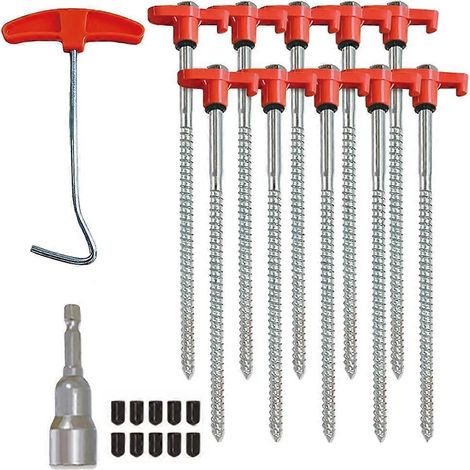 Set aus robusten, einschraubbaren Zeltheringen, vorgebohrten, rostbeständigen Bodenankern, Zubehör für Zelte, Camping, Gartenarbeit und Wandern (1/5)