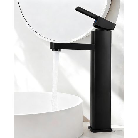 Robinet de lavabo haut noir mitigeur monocommande acier inoxydable (1/5)