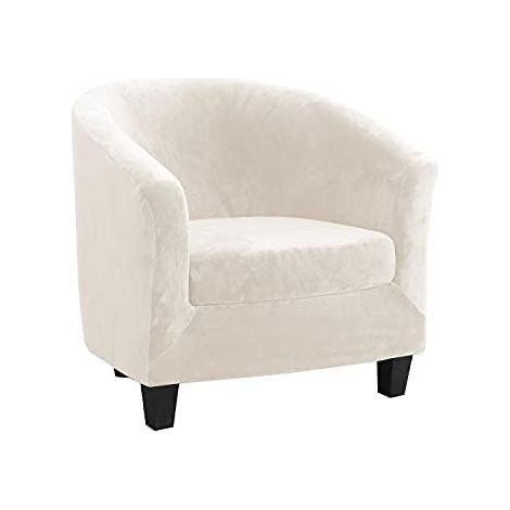 Housse de Fauteuil Club en Velours Extensible, Lot de 2 Pièces avec Coussin, Couvre-Siège Cabriolet pour Salon, Tub Chair Beige (1/5)