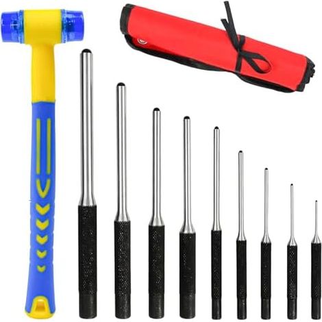 Lot de 9 Chasse-goupilles avec 1 Maillet, Poinçons à Goupille à Rouleau de 0,8 mm à 5,6 mm en Acier 40CR, Chasse-goupilles Rotatif pour la Réparation de Montres et de Bijoux (1/5)