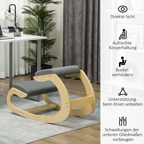 Tabouret à genoux ergonomique et basculant pour télétravail, amélioration de la posture, Gris (1/4)