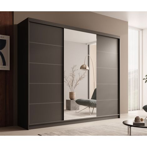 Schiebetürenschrank Schrank OSLO in Schwarz matt 250x215x58 cm (1/4)