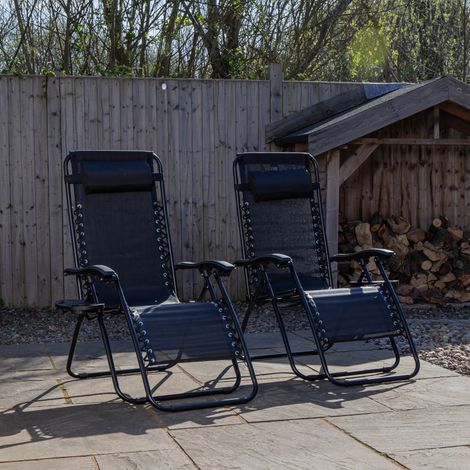 Set of 2 Black Multi Position Textoline Zero Gravity Garden Relaxer Chair Lounger (1/5)