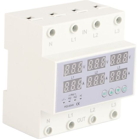 Dreiphasiges DIN-Schienen-Volt-Amperemeter 63A 390-500V AC, automatischer Überspannungs- und Überstromschutz, Spannungs- und Stromüberwachung. (1/5)