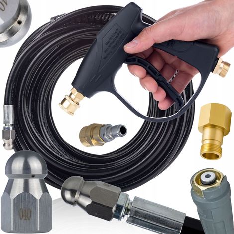 Set di Pulizia CanalJet EasyLock Compact – Tubo 20m, Pistola 300 bar Compatibile con Idropulitrici Kärcher HD HDS Alta Precisione e Durata