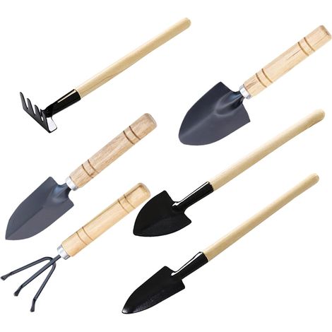 Ensemble D'outils de Jardinage 2 Sets Pelle en Fer et Manche en Bois, Pratique et Résistant, pour Planter des Fleurs en Pot et Succulentes (1/5)