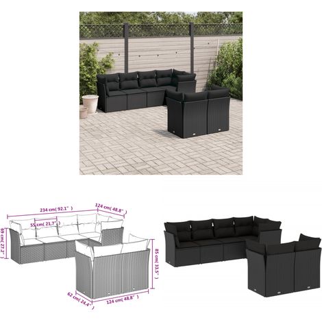 Salon de jardin 7 pcs avec coussins noir résine tressée - Salon De Jardin - Canapé Extérieur - Meuble De Jardin - Set Salon De Jardin - Mobilier De Jardin - Home & Living (1/3)