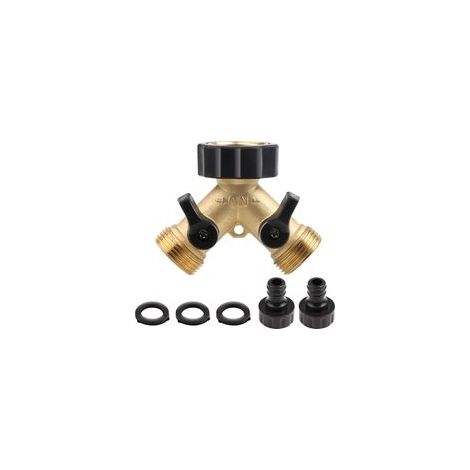 Robinet Double Machine a Laver, Répartiteur Raccord Robinet Tuyau d'Arrosage en Y 2 Voies pour Tuyaux d'Alimentation 3/4, Robinet Double Sortie pour Robinet Jardin,Adaptateur Robinet ，2-Voies Y-Distri
