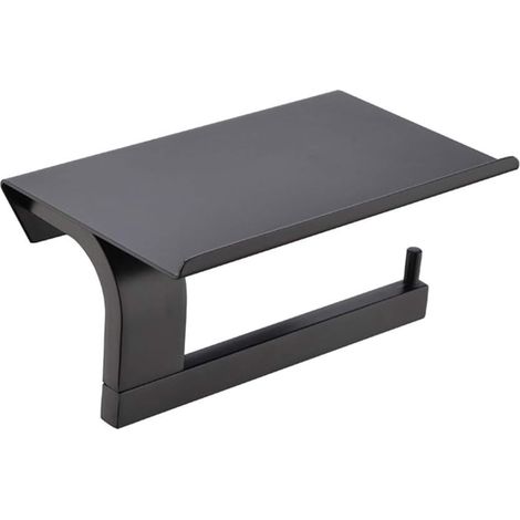 Portarrollos de papel higiénico con estantes, portarrollos de papel higiénico de pared para baño, acero inoxidable, negro (1/4)