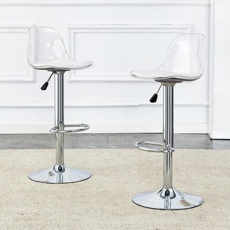 Tabouret de bar - KOMHTOM - Transparent réglable - Lot de 2 - 82–104 cm - Rotation 360° (1/5)
