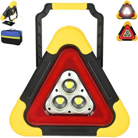 Triangle d'avertissement LED rechargeable solaire et USB - Multifonctionnel - Avec organisateur d'urgence de voiture - Fonction batterie externe - 5 modes d'éclairage inclus - Lumières de sécurité (1/5)