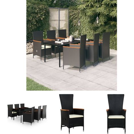 Gartenstühle - vidaXL 7-tlg. Garten-Essgruppe mit Kissen Schwarz - Gartenmöbel Set (1/5)