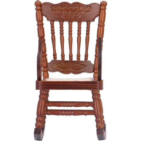 Chaise miniature pour maison de poupée 1:12, meubles en bois détaillés et colorés, décoration élégante pour intérieur de poupée. (1/5)